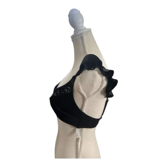 ASOS Swim Black Floral Lace Bikini Top Size 4 Ruffle Boned Swimwear Beach - Picture 3 of 12